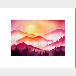 Sunset Landscape Paint Posters and Art